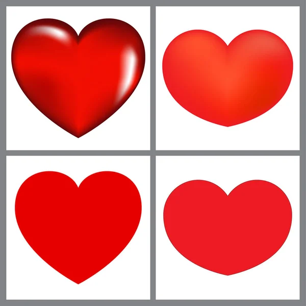Red Heart Vector Cartoon Set Illustration Isolated White Background — Stock Vector