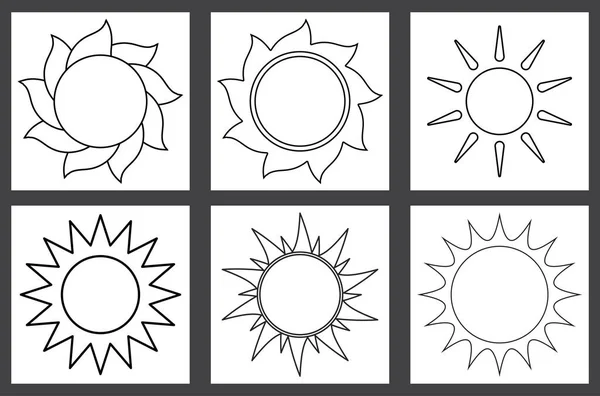 Esquema Del Sol Iconos Arte Línea Diferente Forma Sol Ilustración — Archivo Imágenes Vectoriales