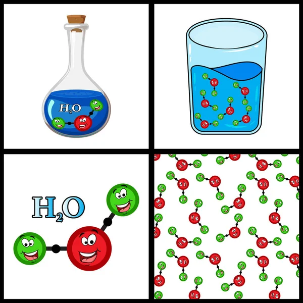 Estado Del Agua Materia Conjunto Iconos Forma Molecular Ilustración Vectorial — Vector de stock