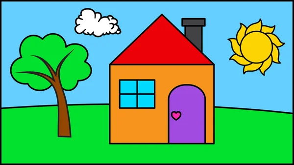 depositphotos 557543462 stock illustration kid drawing house sun tree