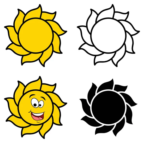 Sun Collection Cartoon Silhouette Outline Icon Vector Illustration Isolated White — Image vectorielle