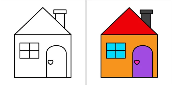 Kid Drawing House Vector Illustration Child Style Coloring Book — Stock Vector