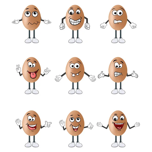 Cute Cartoon Eggs Different Facial Expressions Isolated White — Archivo Imágenes Vectoriales