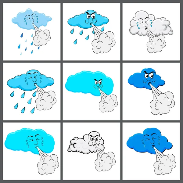 Vento Soffia Nuvoloso Personaggio Dei Cartoni Illustrazione Vettoriale — Vettoriale Stock