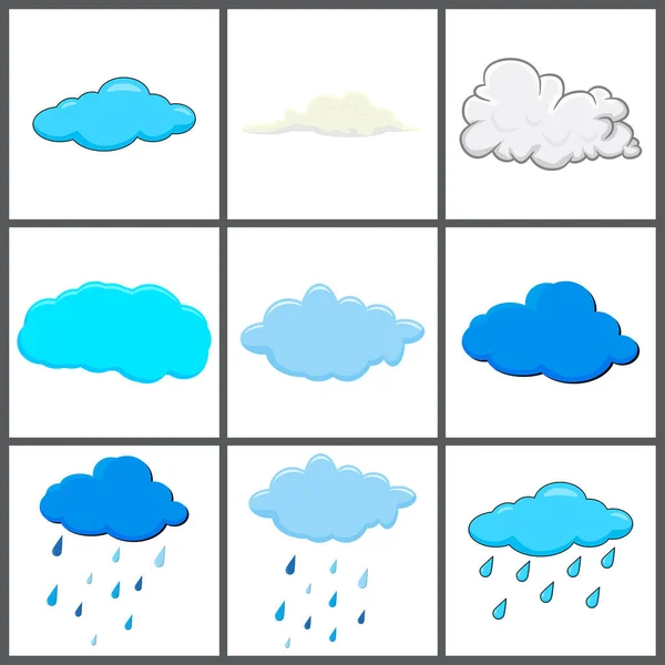 Wolken Gehen Auf Klar Und Mit Regen Wolkensymbol Wolkenform Verschiedene — Stockvektor