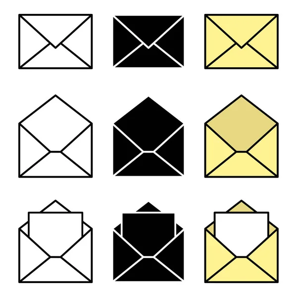 Open Closed Envelope Icon Set Mail Symbol Illustration Outline Silhouette — Stok Vektör