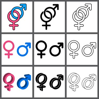 Cinsiyet işareti kadın sembolü. Vektör illüstrasyonu beyaza izole edildi. Özet, siluet ve çizgi film tasarımı.