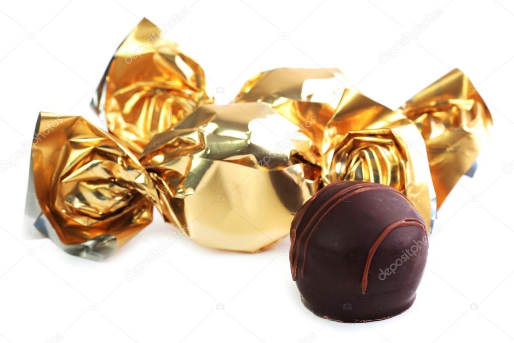 Chocolate candy in golden wrapper