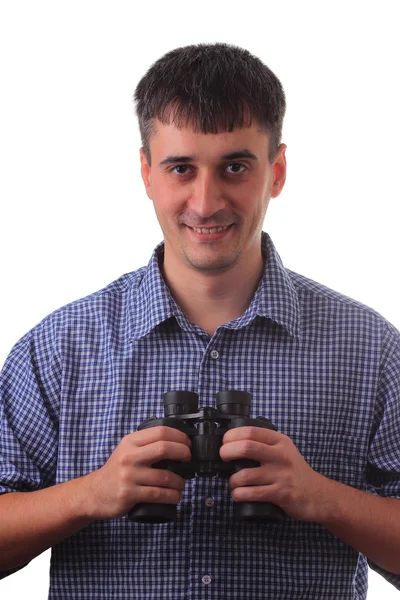 Man with binocular smiling — Stock Photo, Image