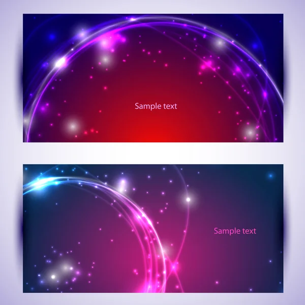 Set de dos banners, cabeceras abstractas con destellos dorados — Vector de stock