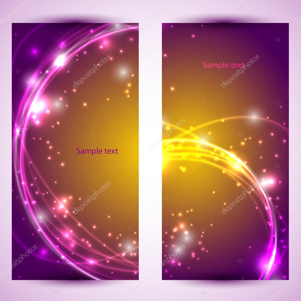 Set of two banners, abstract headers with golden sparkles