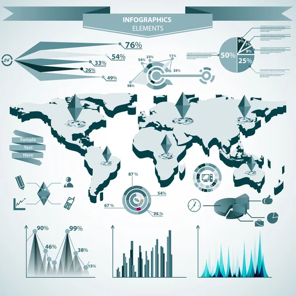 Retro-Infografik Set. Weltkarte und Informationsgrafik — Stockvektor