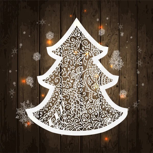 Christmas tree. Vector Illustration on wooden texture — Stock Vector