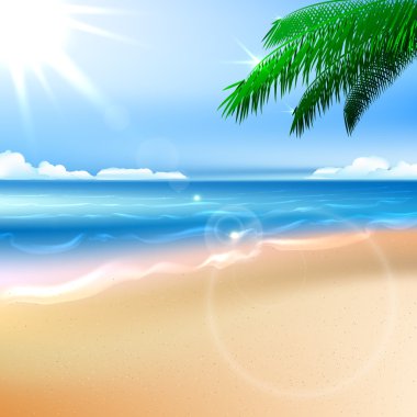 parlak güneş plaj ve tropikal deniz. eps10 vektör.