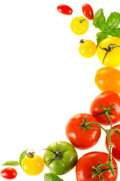 Marco de tomates herederos de colores aislados en blanco —  Fotos de Stock