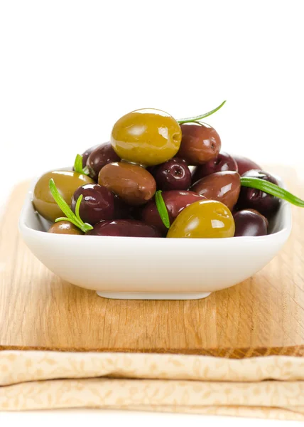 Assortment of marinated olives in a small bowl — Stock Photo, Image