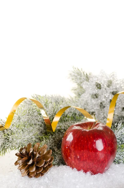 Christmas concept background with fir tree, apple — Stock Photo, Image