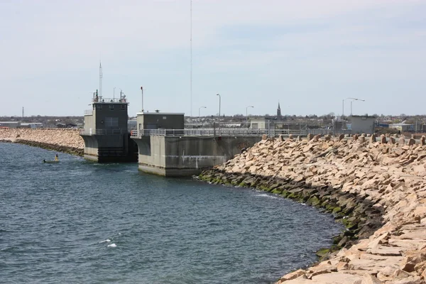 Orkaan barrière in new bedford, massachusetts Stockafbeelding