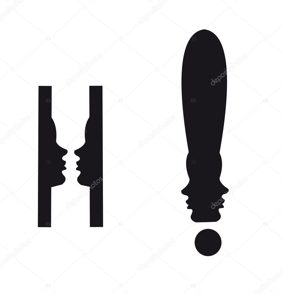 The exclamation point and a silhouette of face