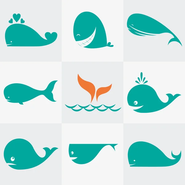 Conjunto de ícones de baleia vetorial — Vetor de Stock