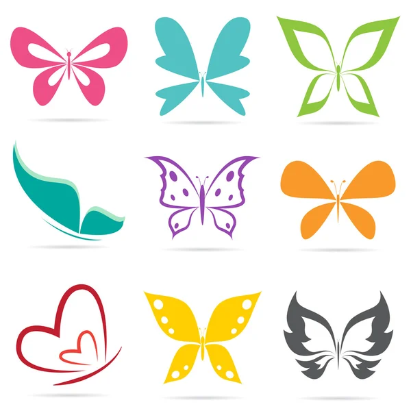 Groupe vectoriel de papillons sur fond blanc. — Image vectorielle
