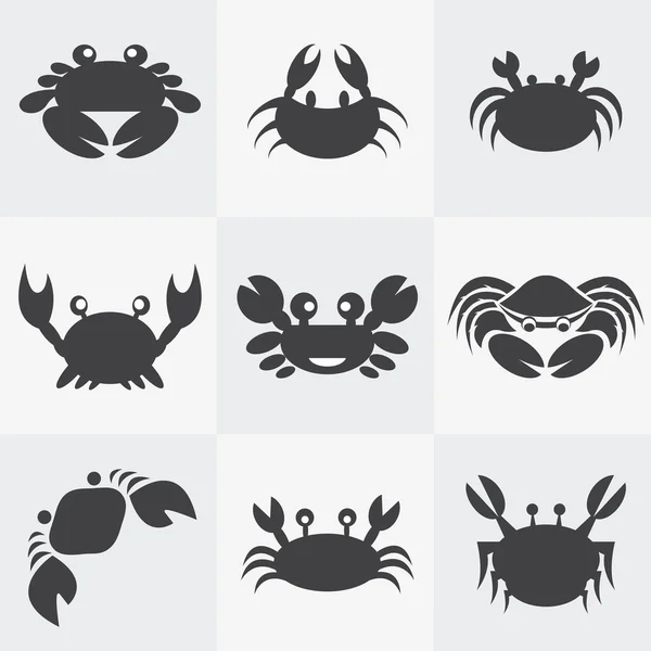 Conjunto de iconos de cangrejo vectorial sobre fondo gris — Archivo Imágenes Vectoriales