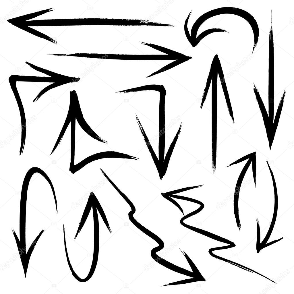 Collection of hand drawn doodle style arrows in various directio