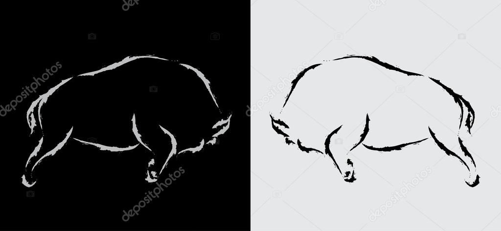 Vector image of two bison