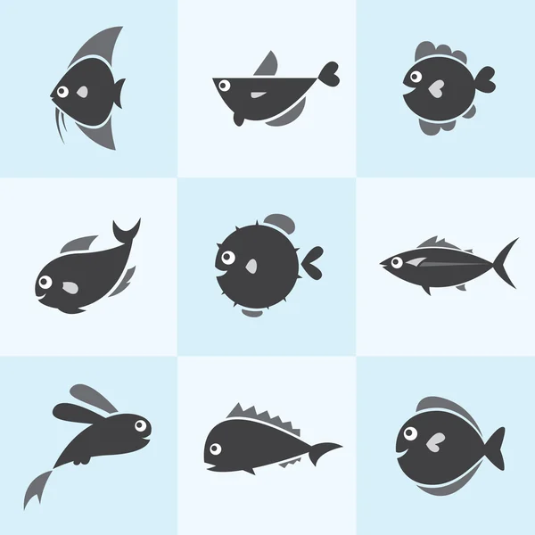Zestaw ikon ryb-wektorów — Wektor stockowy