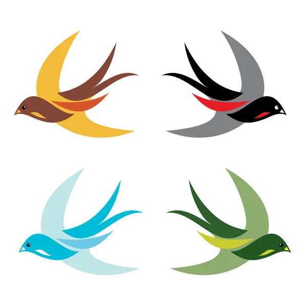 Cztery kolorowe ptaki w locie — Wektor stockowy