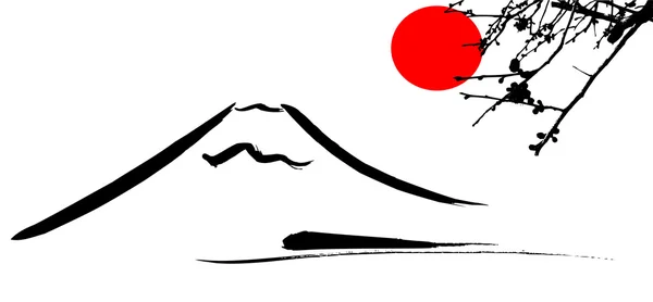 查看富士山京都和大阪鲜花红太阳 — 图库矢量图片