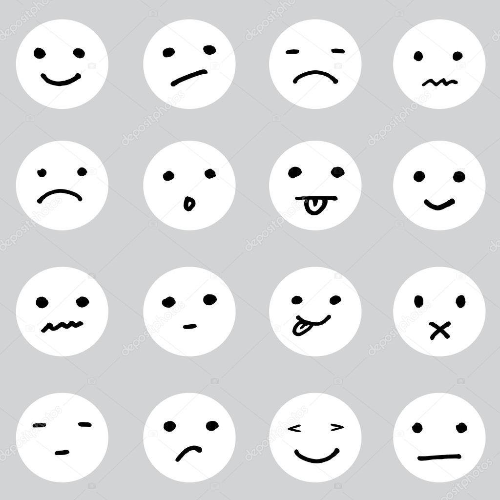 Set of doodled cartoon faces in a variety of expressions