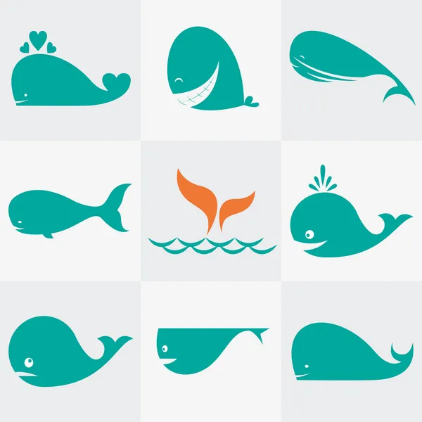 Set di icone vettoriali balena — Vettoriale Stock