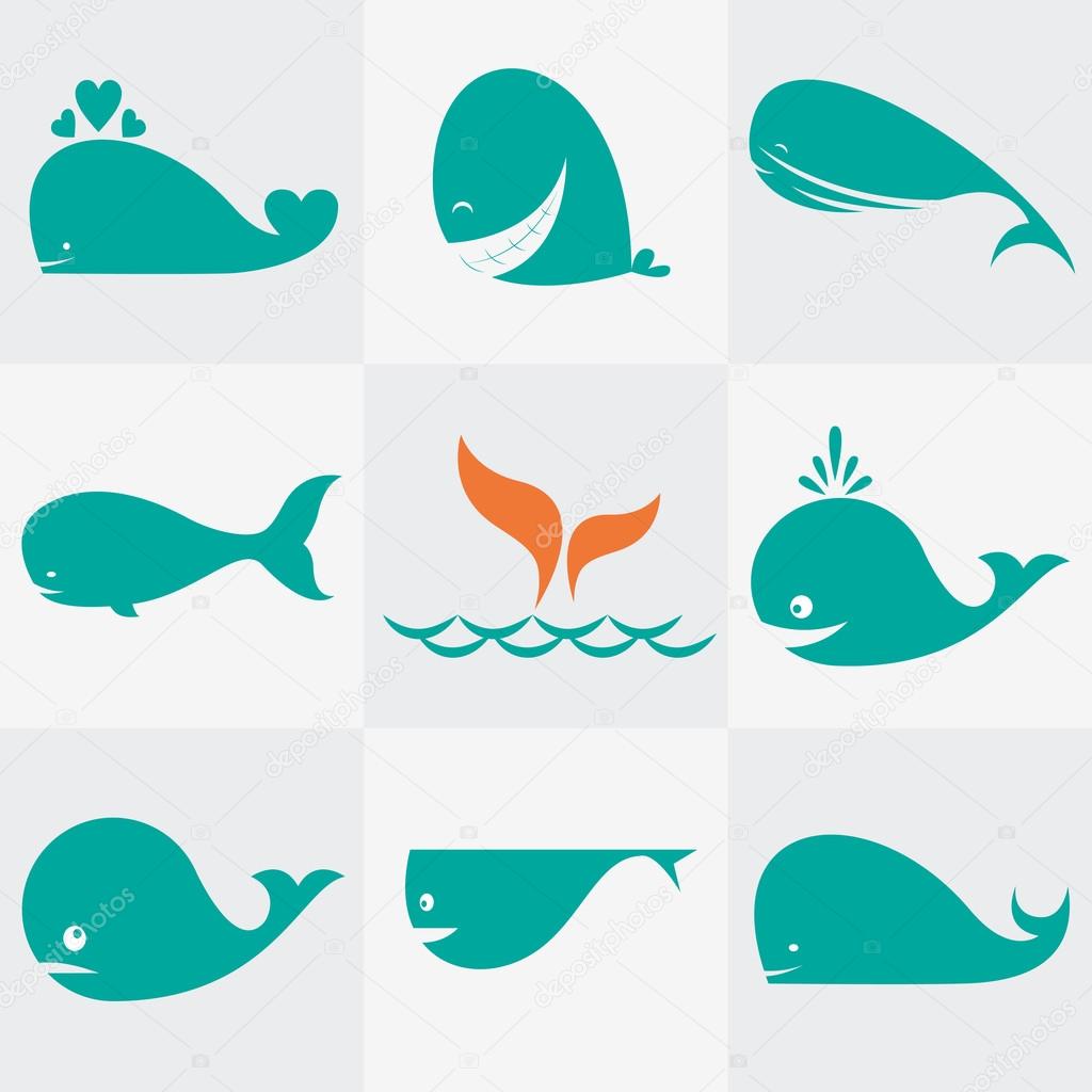 Set of vector whale icons