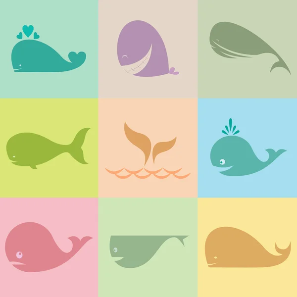 Set van vector walvis pictogrammen — Stockvector