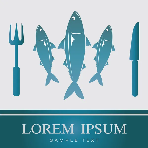 Icona pesce, forchetta e coltello, insegna del ristorante — Vettoriale Stock