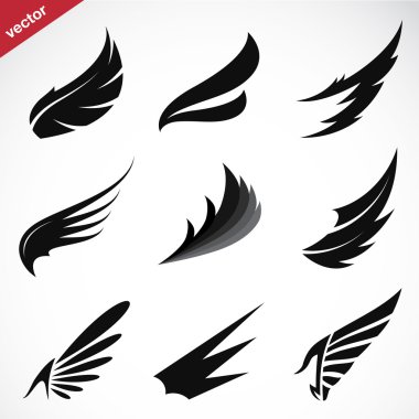 Vector black wing icons set  clipart
