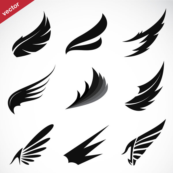 Vector black wing icons set 