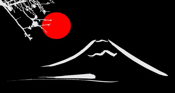 View Mount Fuji Kioton ja Osakan kukat punainen aurinko — vektorikuva