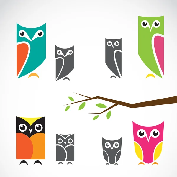 Vector group of owls and branch — Stock Vector