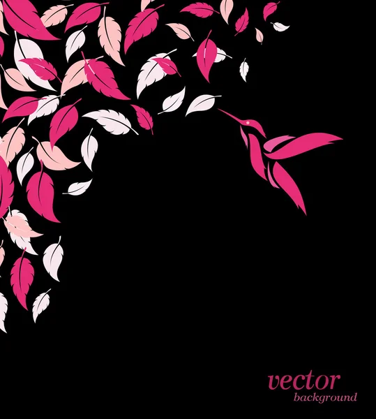 Hoja rosa abstracta y fondo de colibríes — Vector de stock