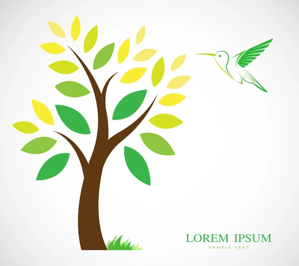 Vektorová design stromů a kolibřík — Stockový vektor