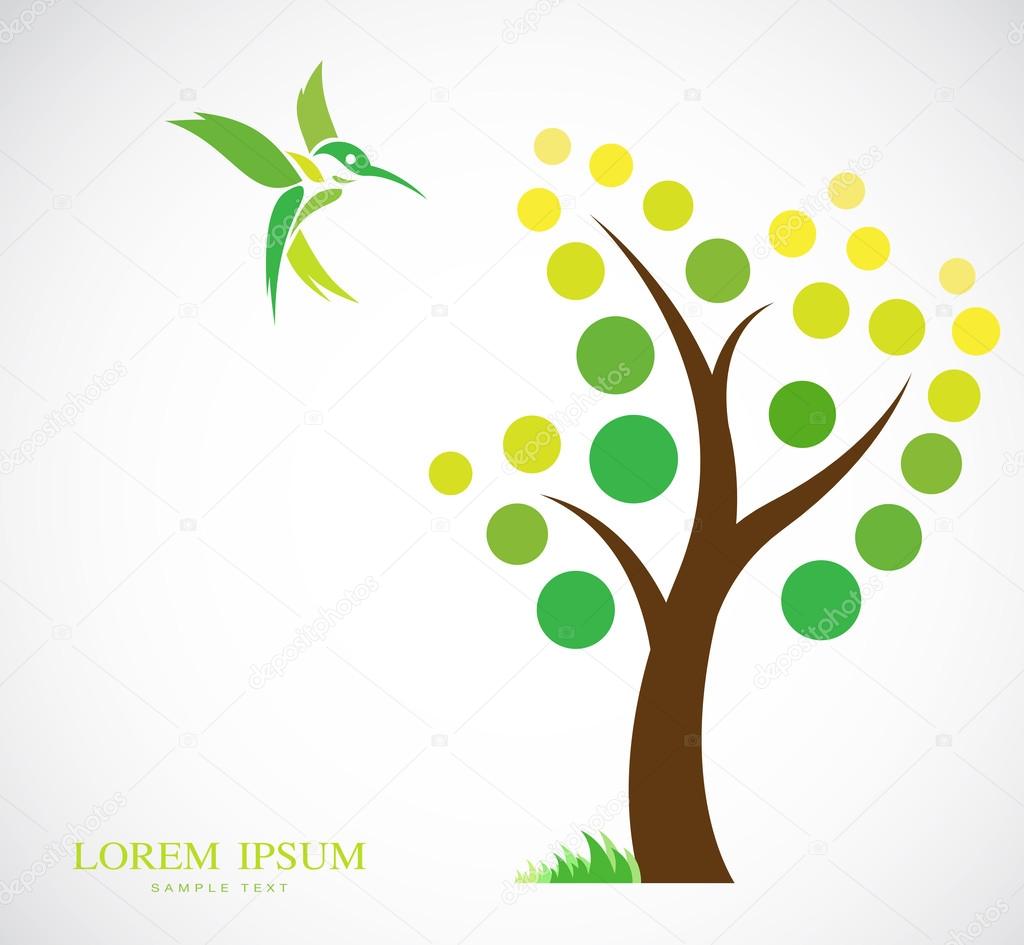 Vector design of trees and hummingbird