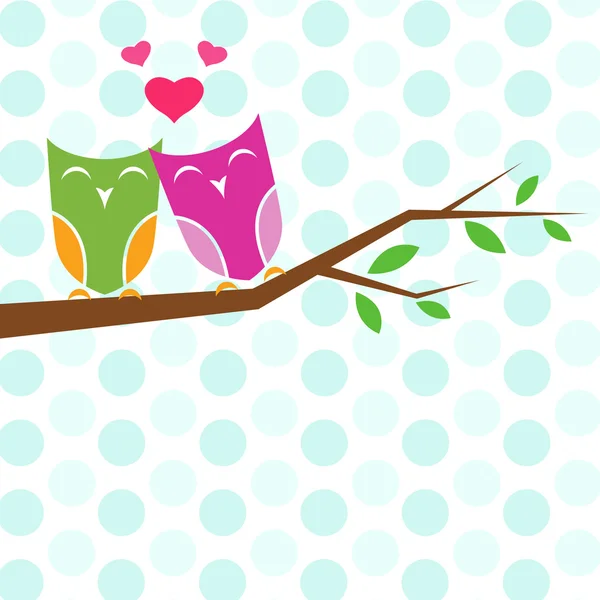 Vector backgrounds with couple of owls on the branch. — Stock Vector