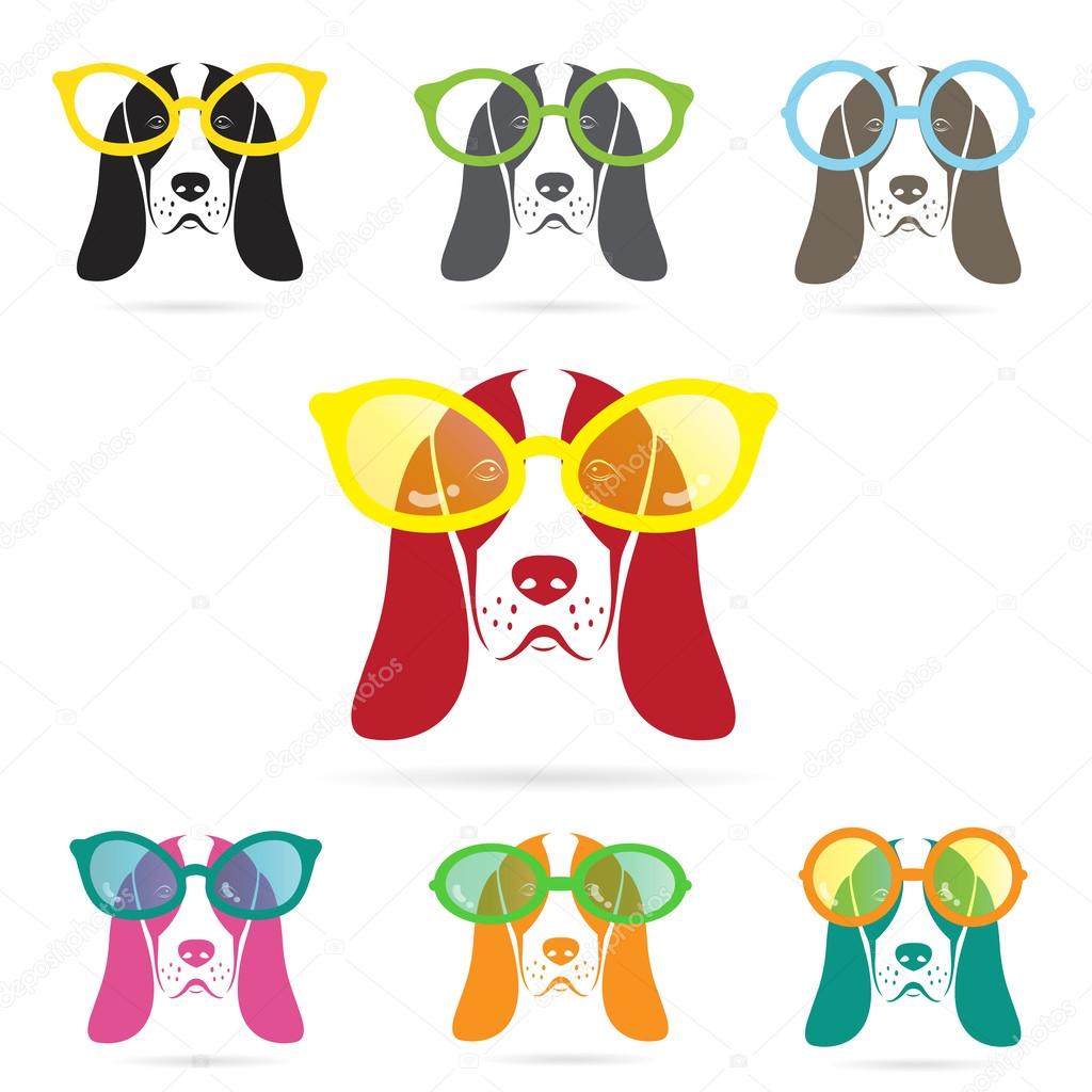 Vector images of basset hound dog wearing glasses 