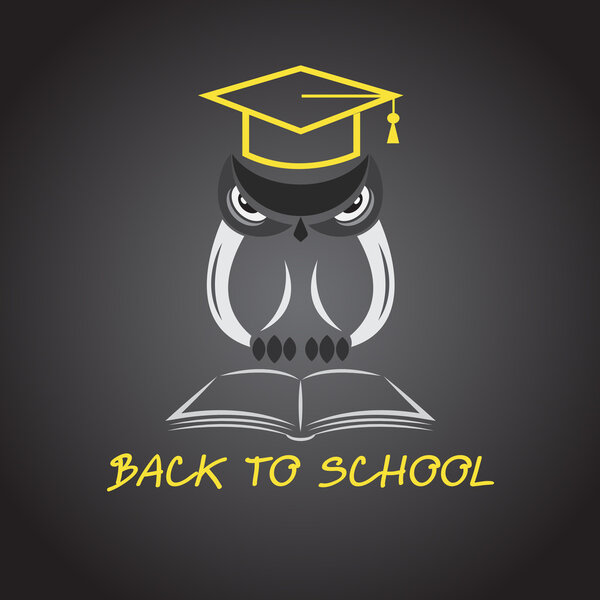 Vector image of an owl glasses with college hat and book