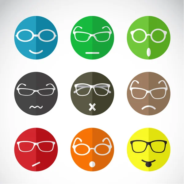 Vector icons of faces with eyeglasses. — Stock Vector