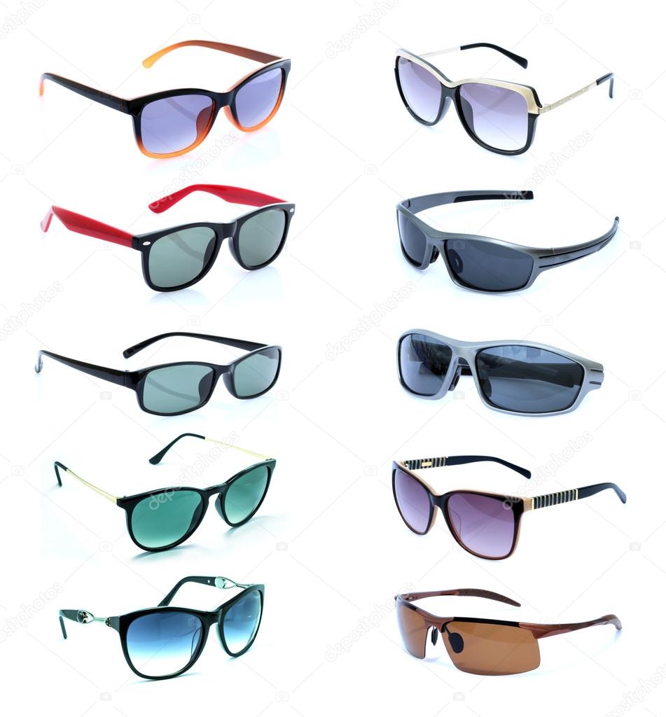 Group of Beautiful sunglasses isolated 