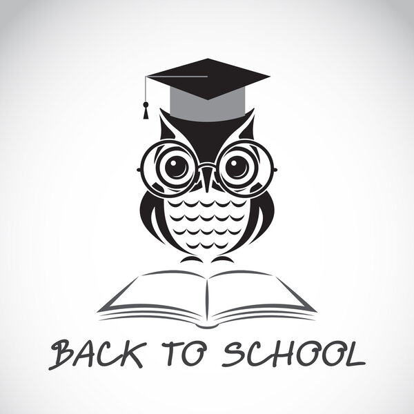 Vector image of an owl glasses with college hat and book