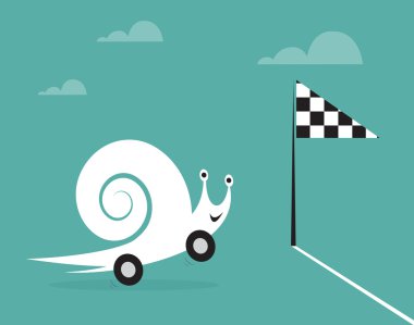Snail on wheels like a car. Concept of speed and success.  clipart